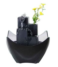 China Black Tiered Battery Operated Resin Garden Fountains With Flower Pot supplier