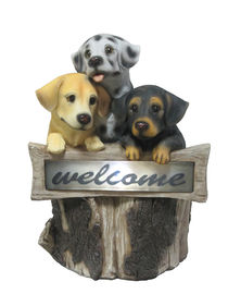 China Hand Cast 3 Puppies Welcome Garden Solar Light for Backyard OEM Acceptable supplier
